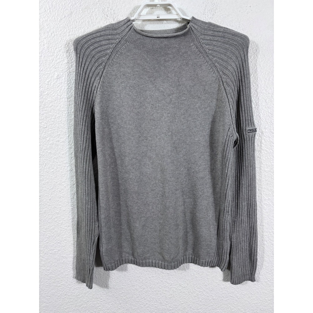 Polo Jeans Co Sweater Womens Large Gray Ribbed Raglan Sleeve Cotton Vintage